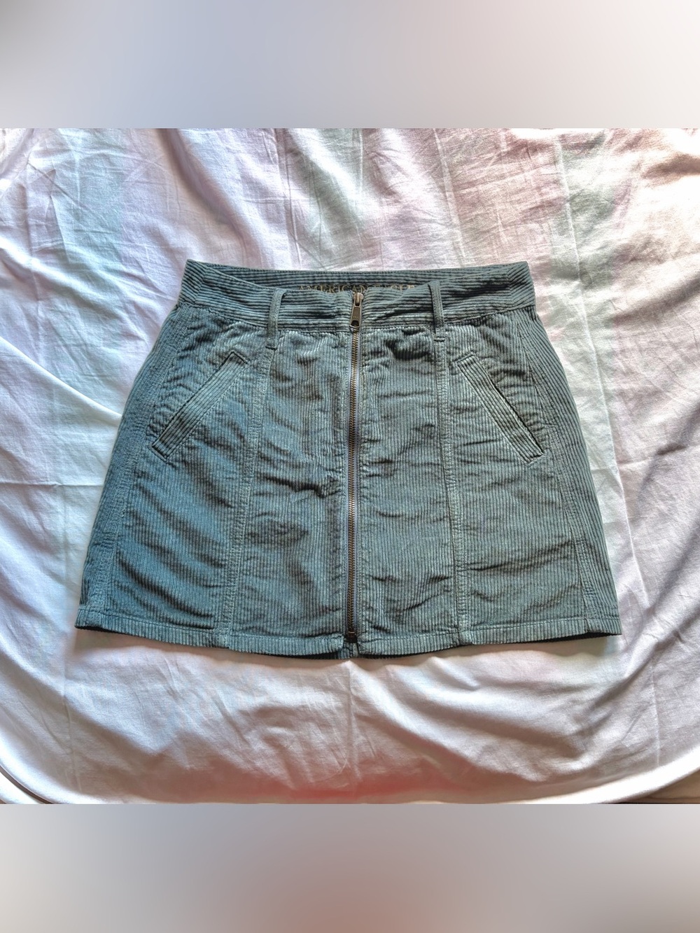 Women’s Corduroy 100% Zip-Front Mini Skirt in Muted Teal